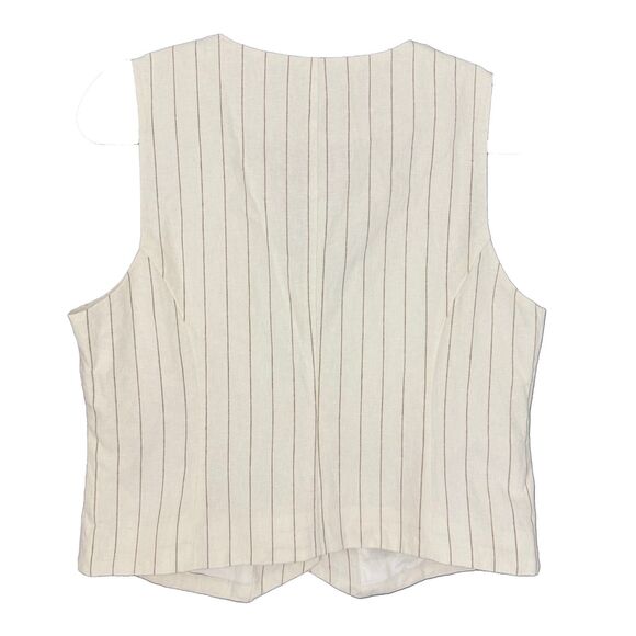 J.CREW Striped Linen-Blend Vest 12 Ivory Camel Button Up V-Neck Lined EUC B26 - Picture 3 of 5